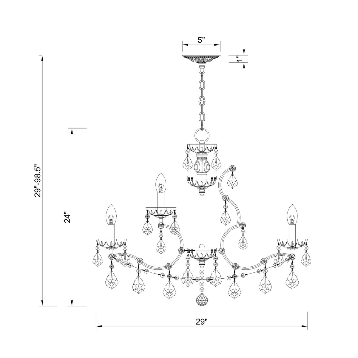 Filmore 29'' Chandelier dimensions