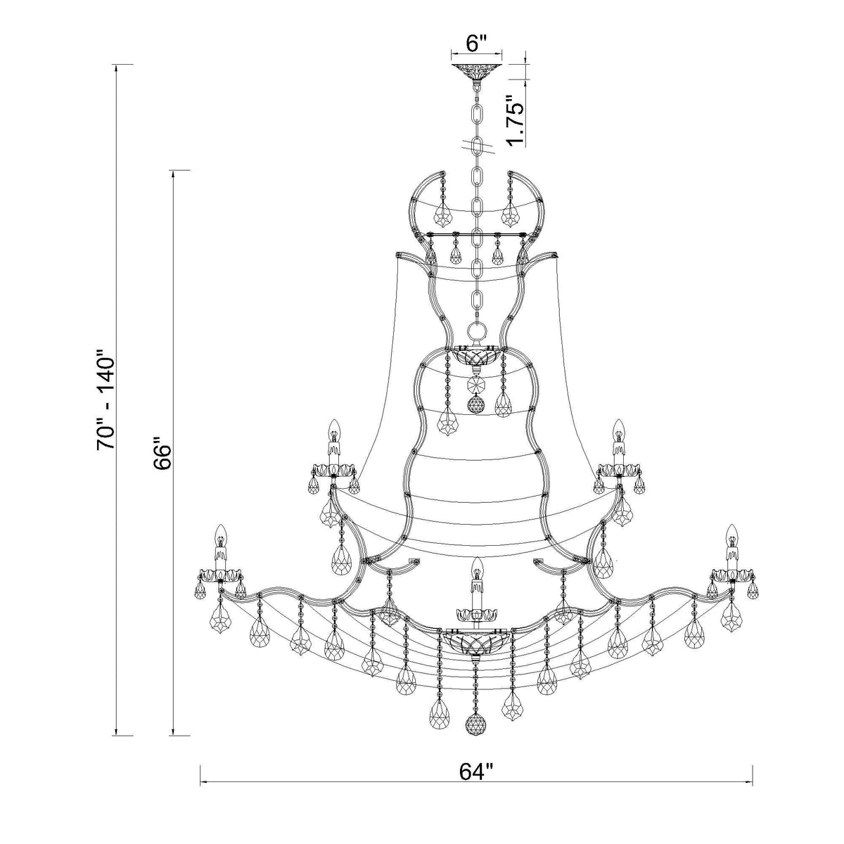 Maria Theresa 64'' Chandelier dimensions
