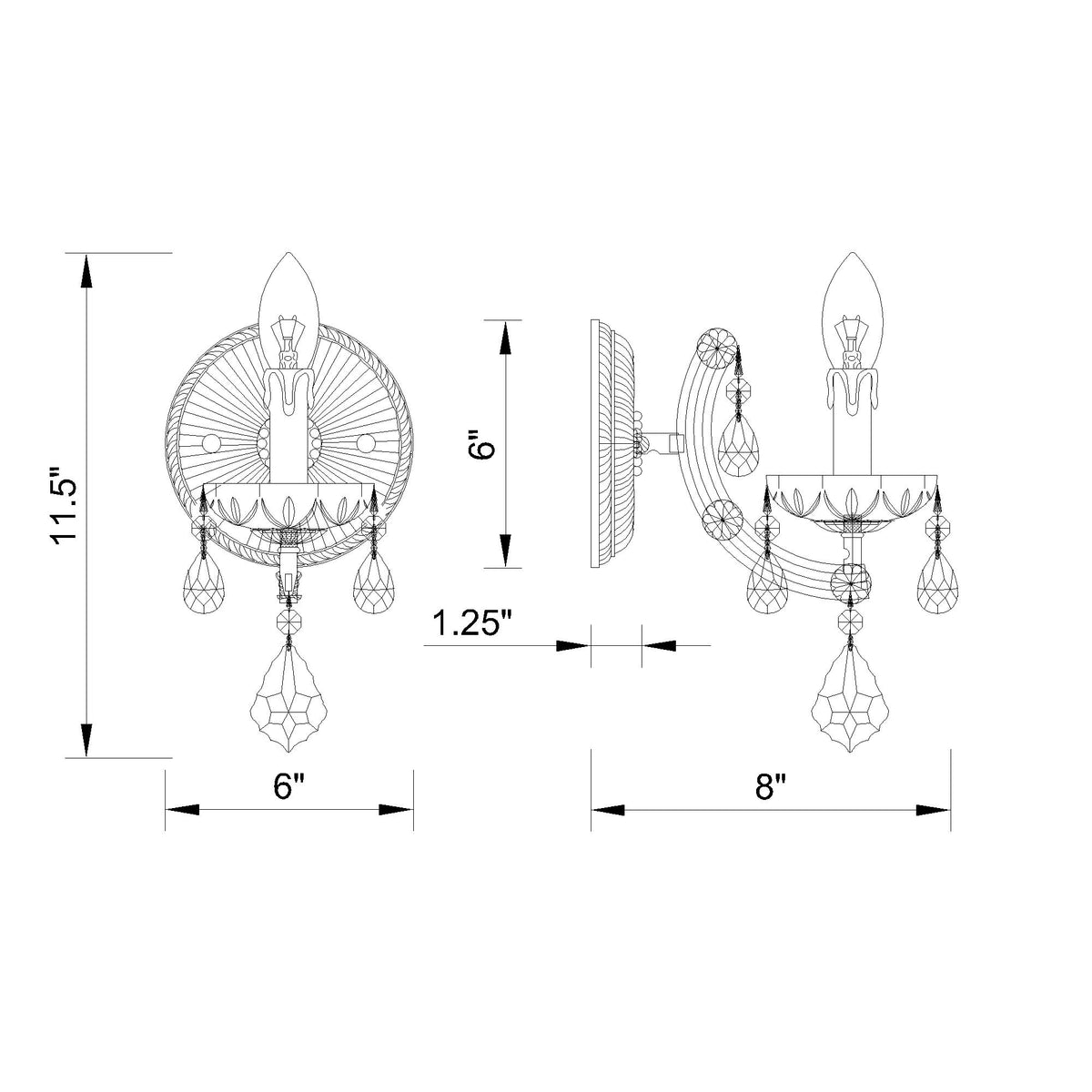 Maria Theresa 6'' Sconce dimensions