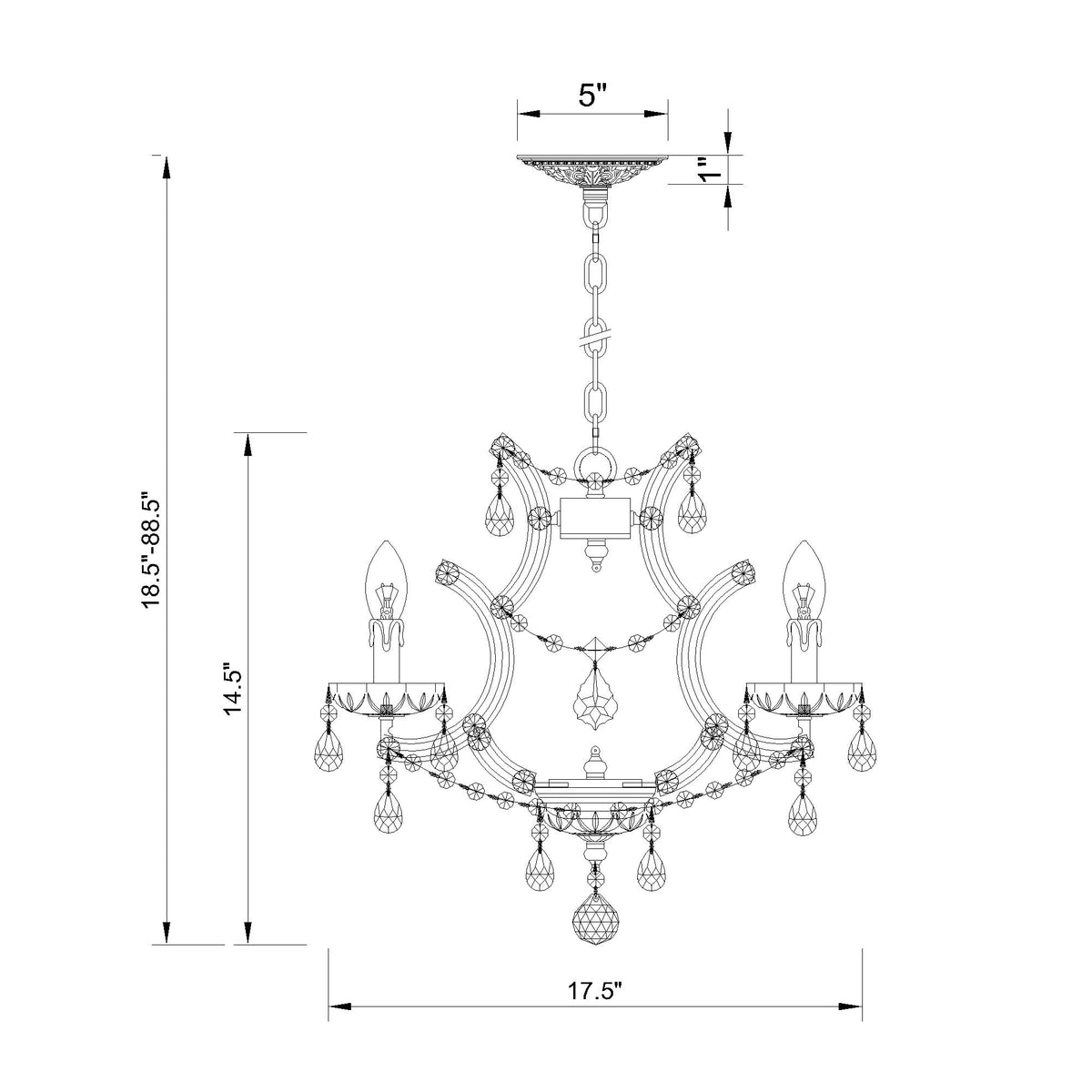 Maria Theresa 16.5'' Chandelier dimensions