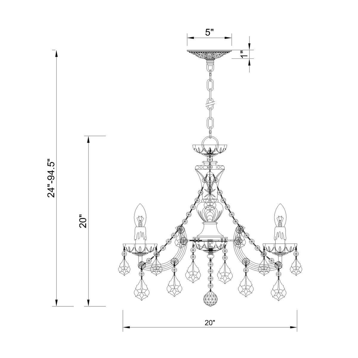 Maria Theresa 20'' Chandelier dimensions