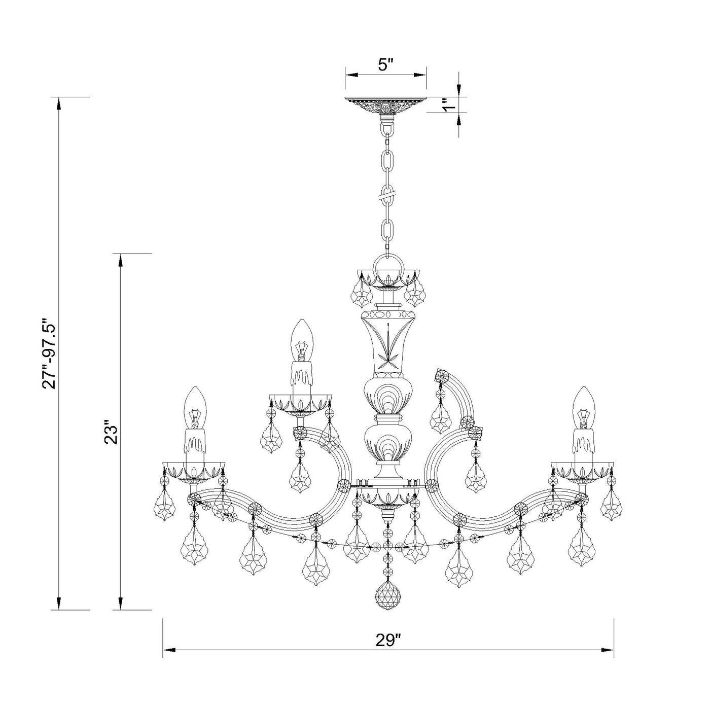 Maria Theresa 29'' Chandelier dimensions
