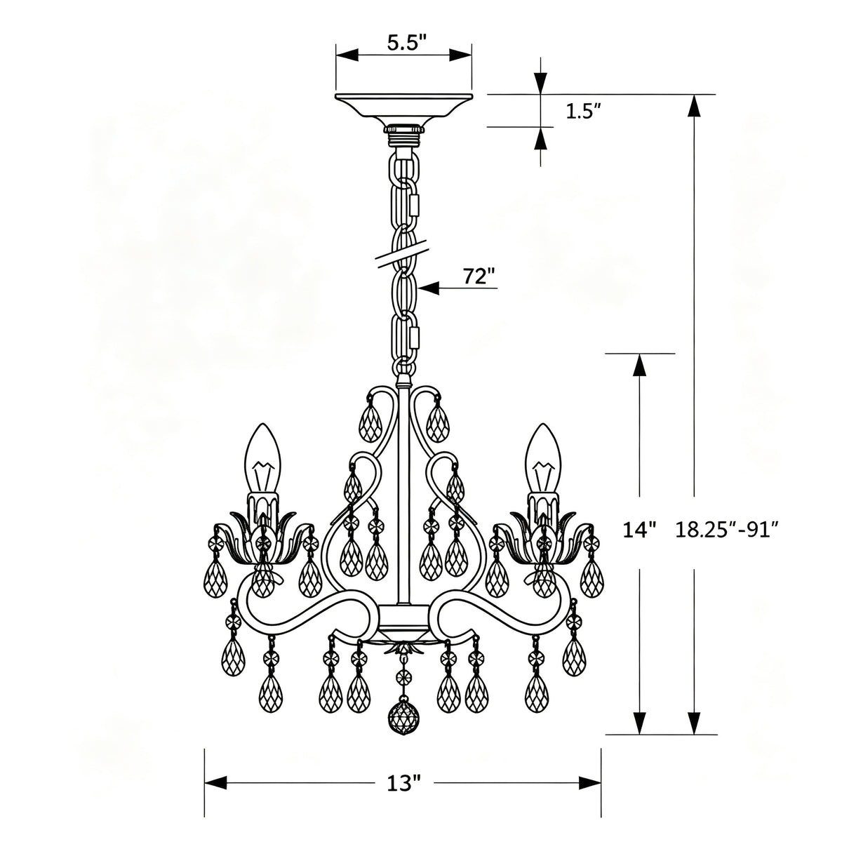 Paris Market 13'' Chandelier dimensions