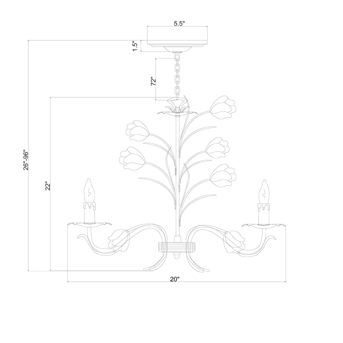 Southport 20'' Chandelier dimensions