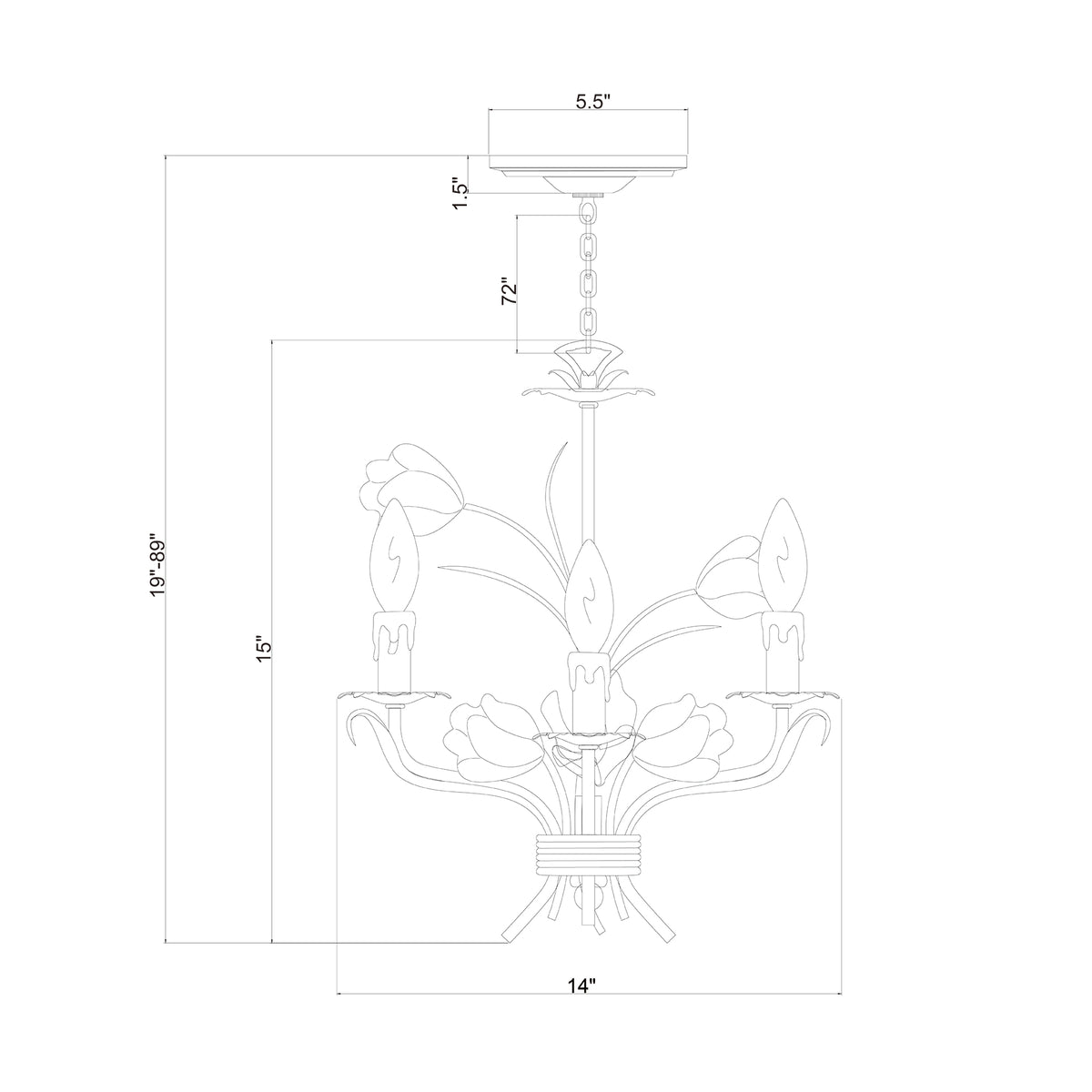 Southport 14'' Chandelier dimensions