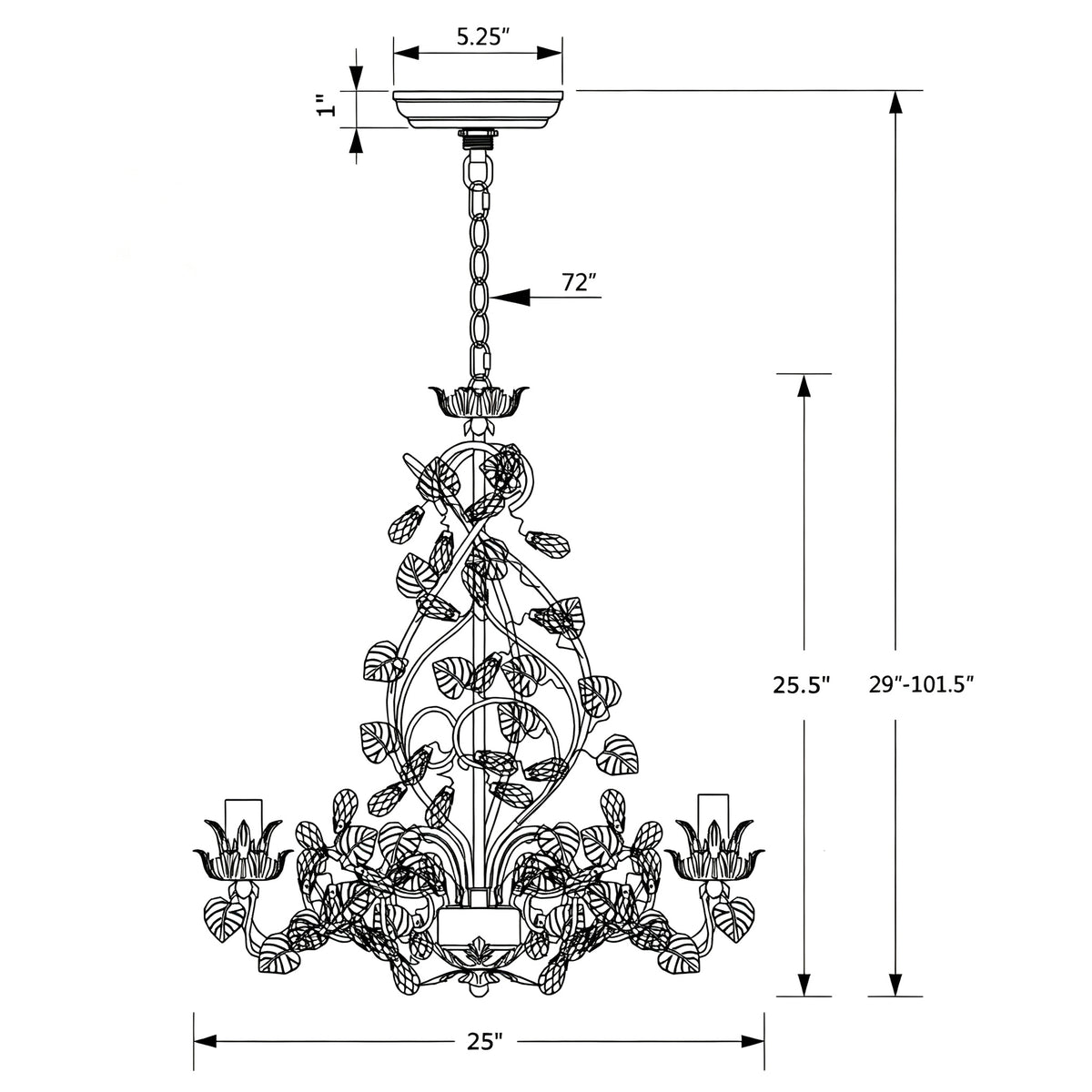 Josie 25'' Chandelier dimensions