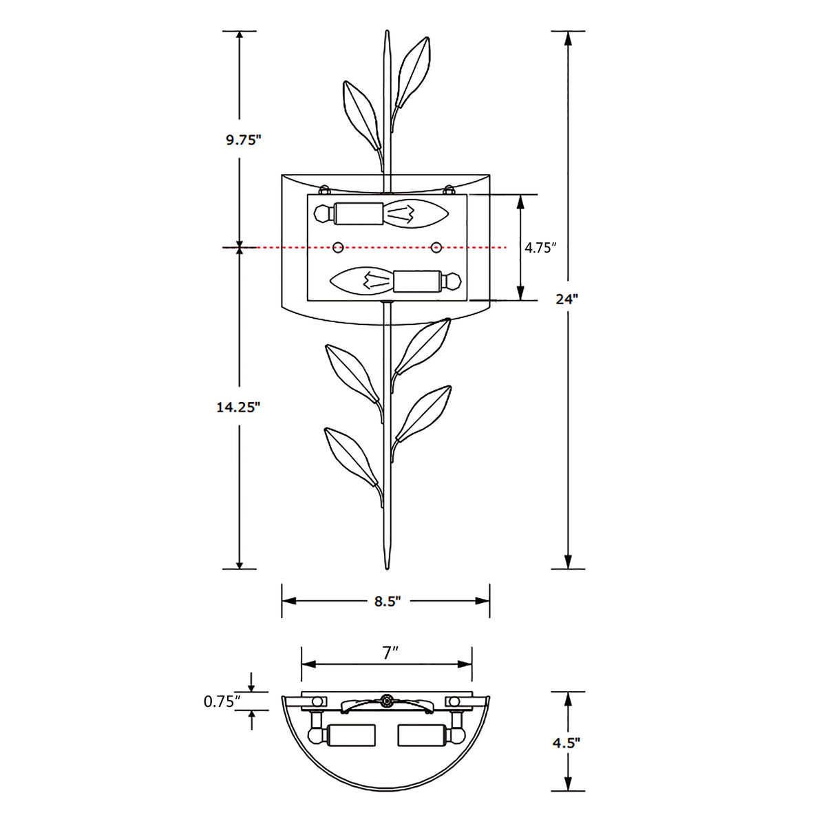 Broche 8.5'' Sconce dimensions