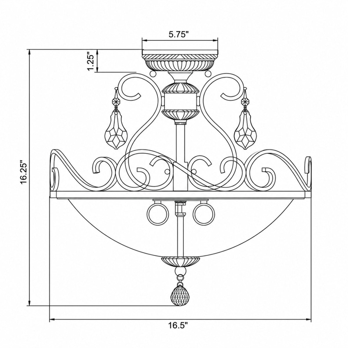 Ashton 16.5'' Semi Flush Mount dimensions