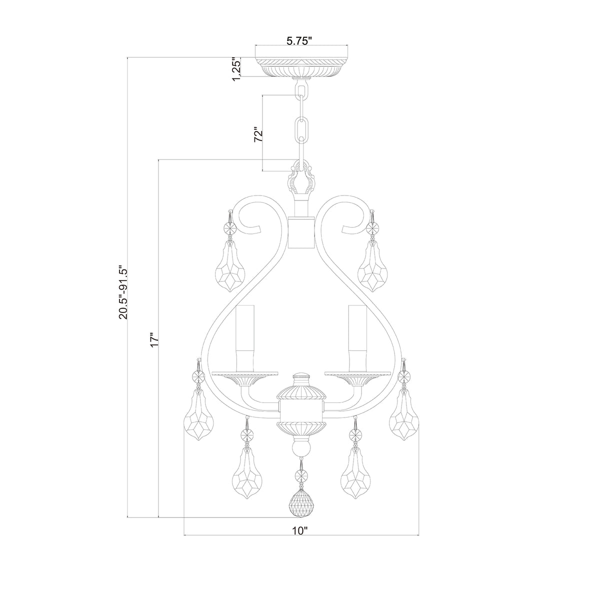 Ashton 10'' Chandelier dimensions