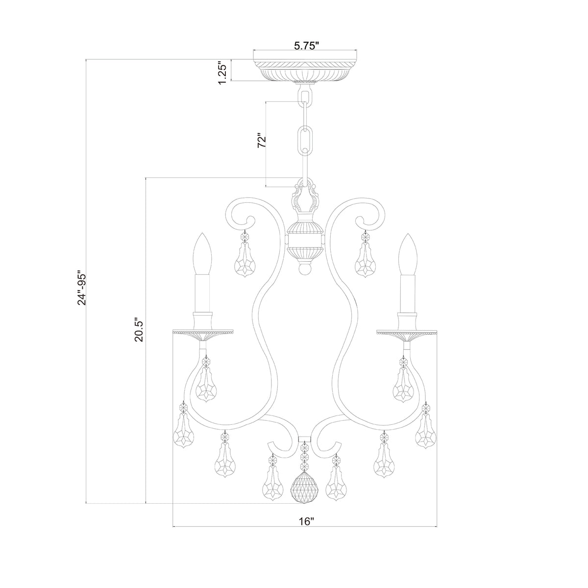 Ashton 16'' Chandelier dimensions