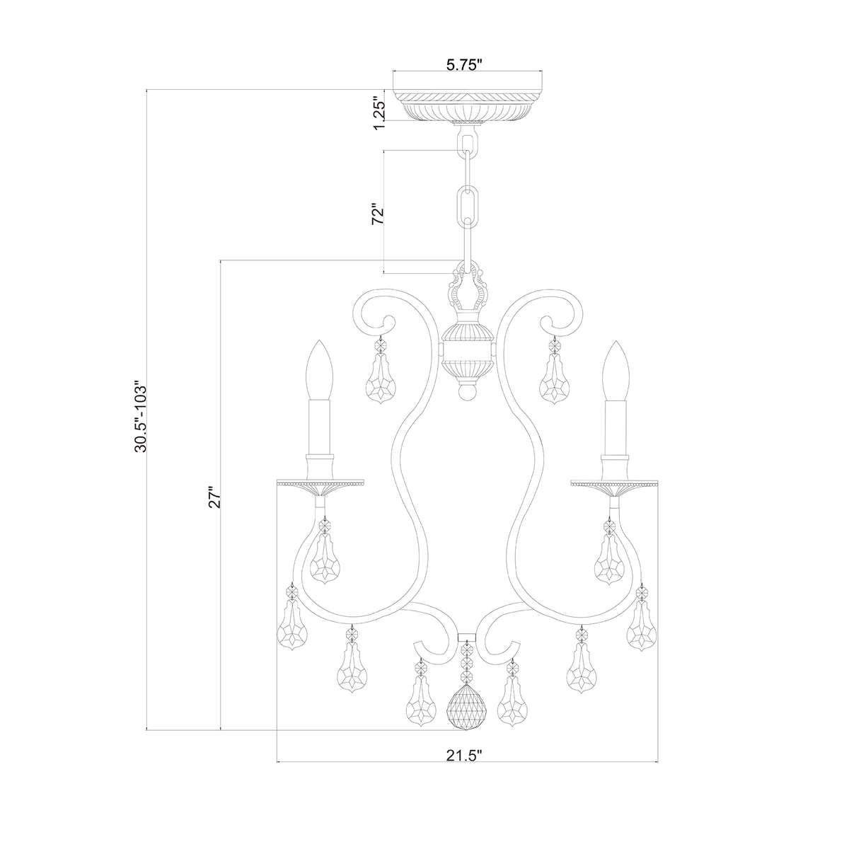 Ashton 21.5'' Chandelier dimensions