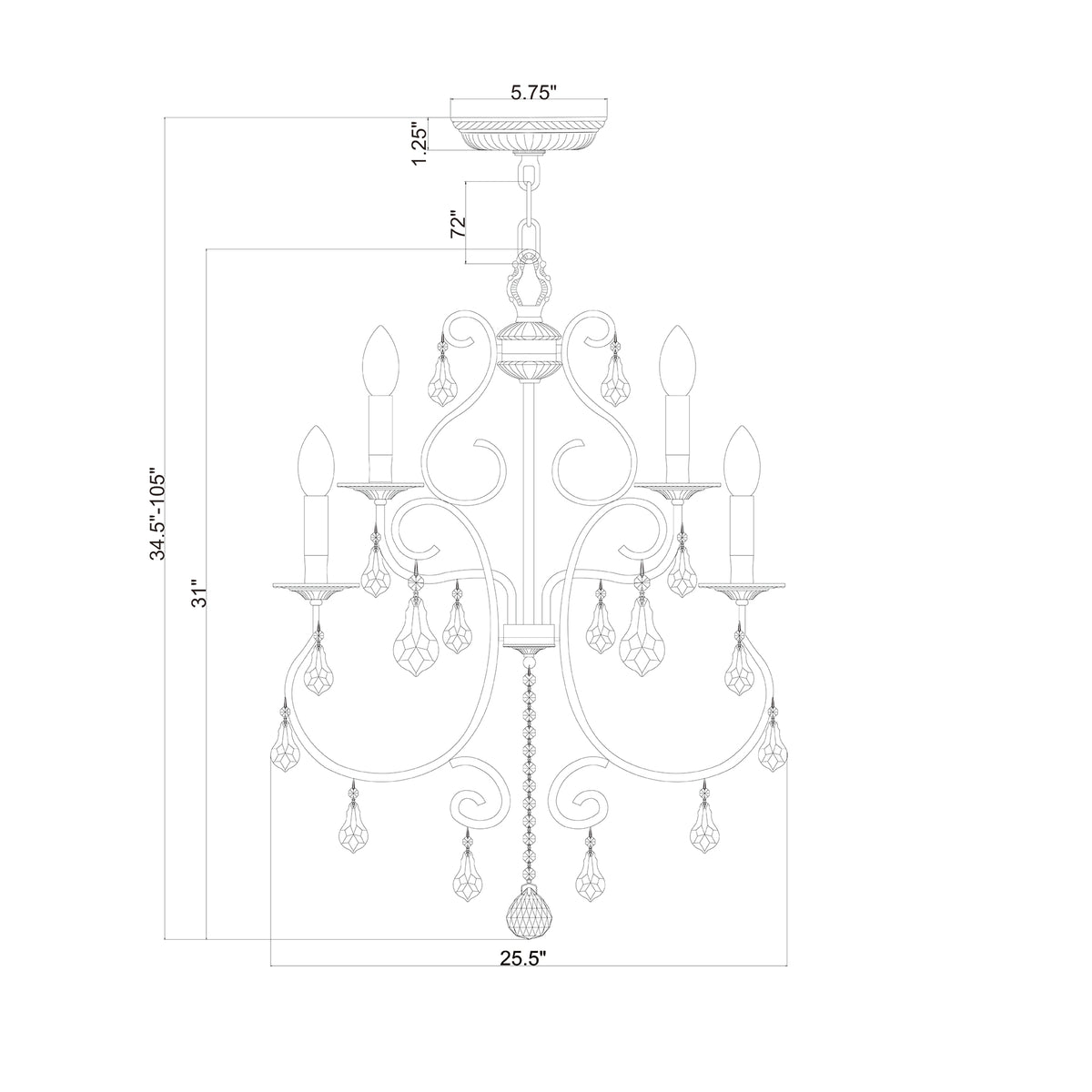 Ashton 25.5'' Chandelier dimensions