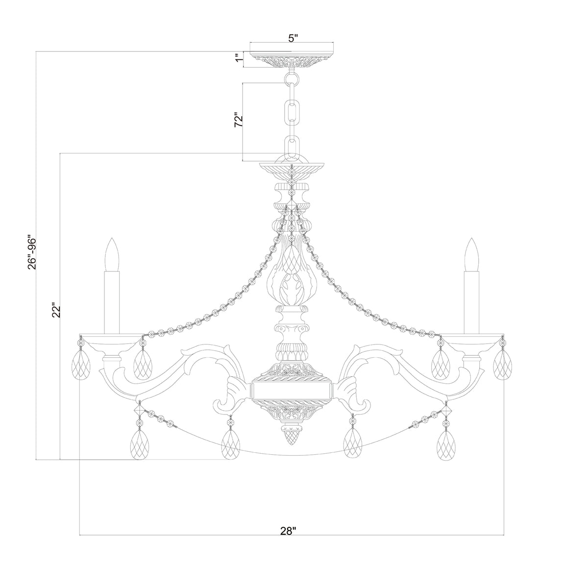 Paris Market 28'' Chandelier dimensions