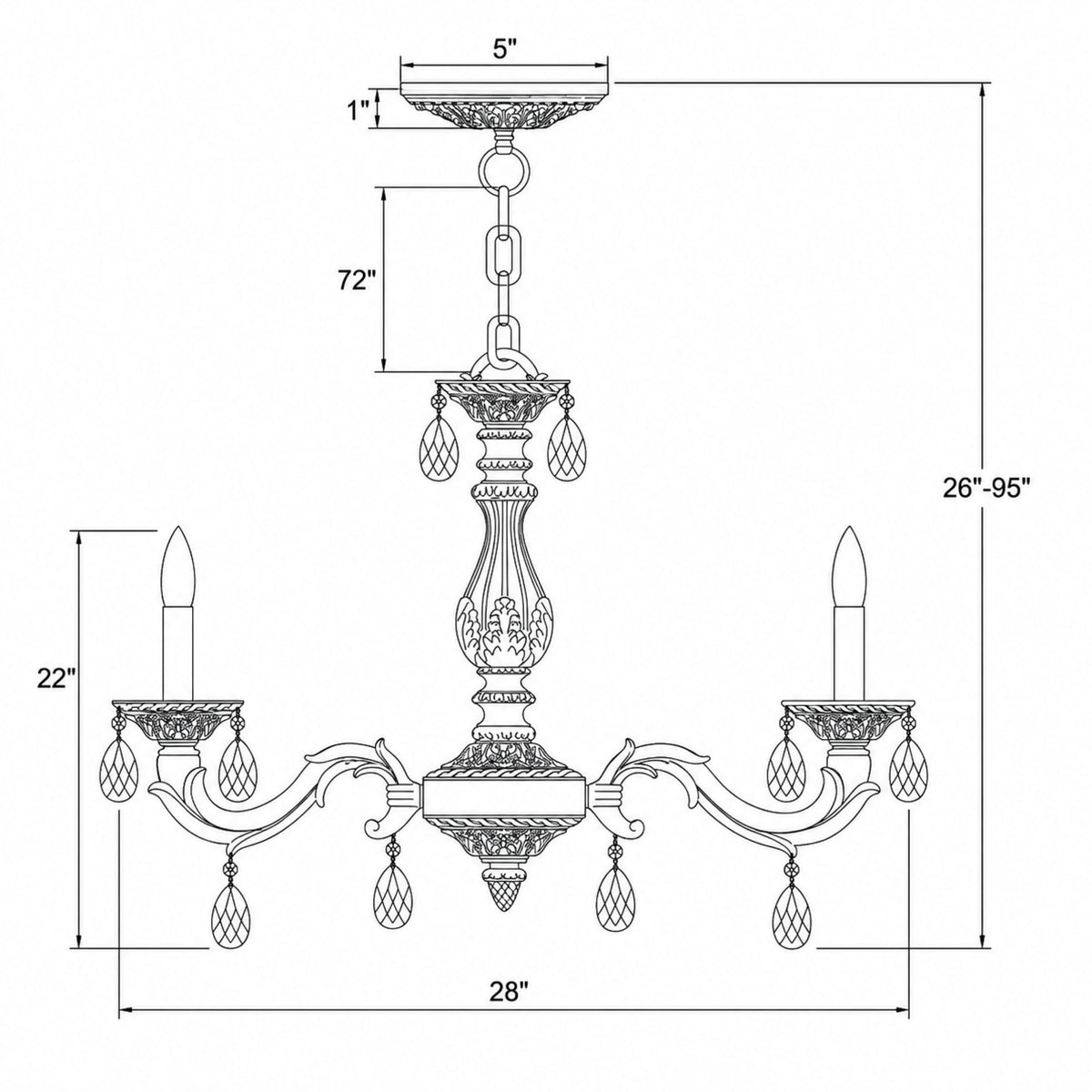 Paris Market 28'' Chandelier dimensions