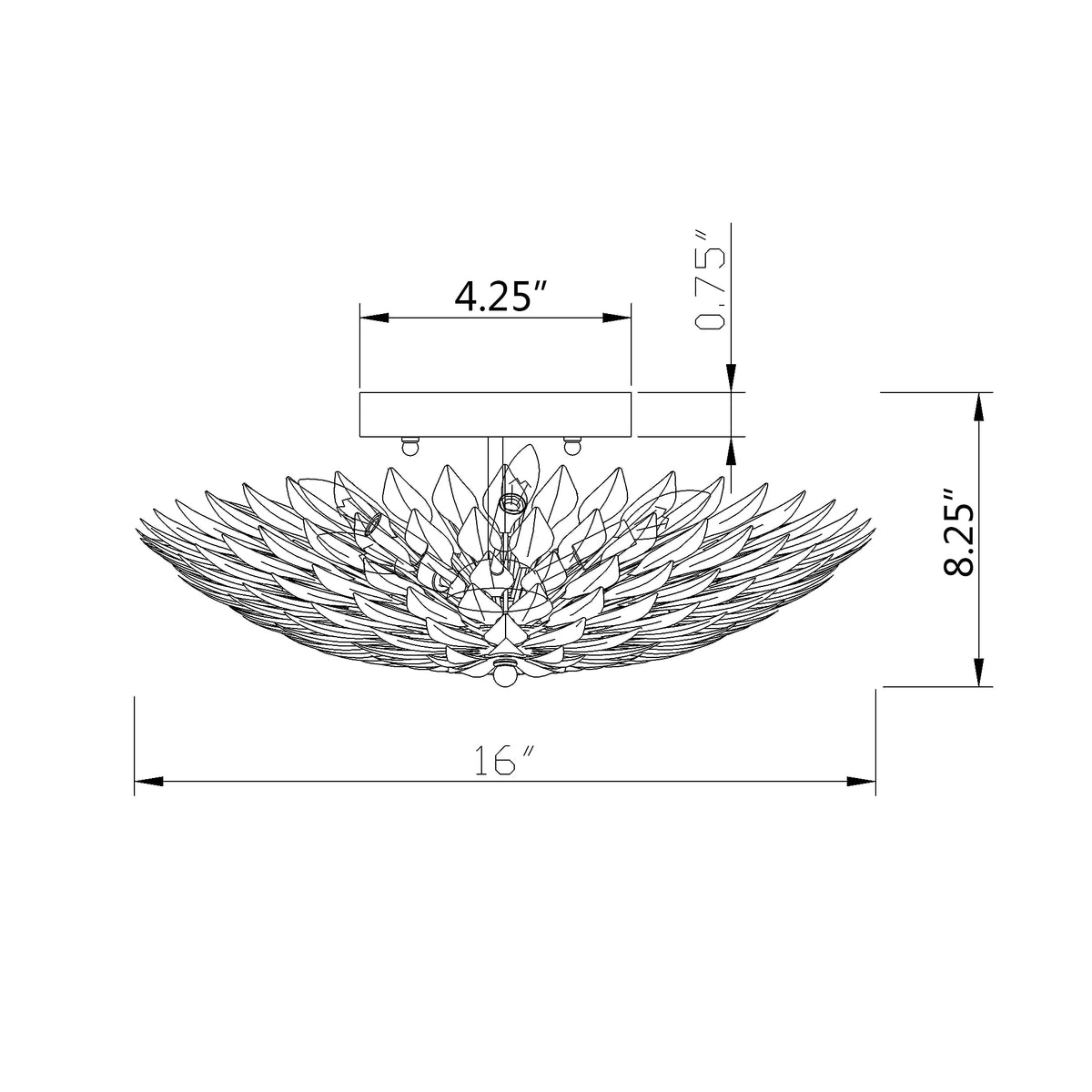 Broche 16'' Semi Flush Mount dimensions