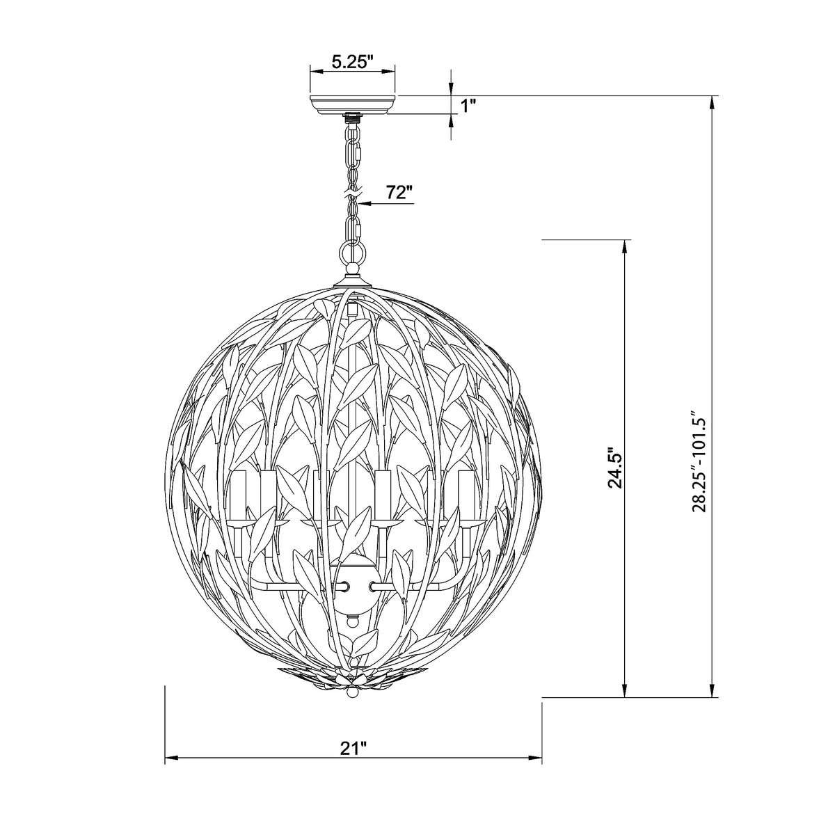 Broche 21'' Chandelier dimensions