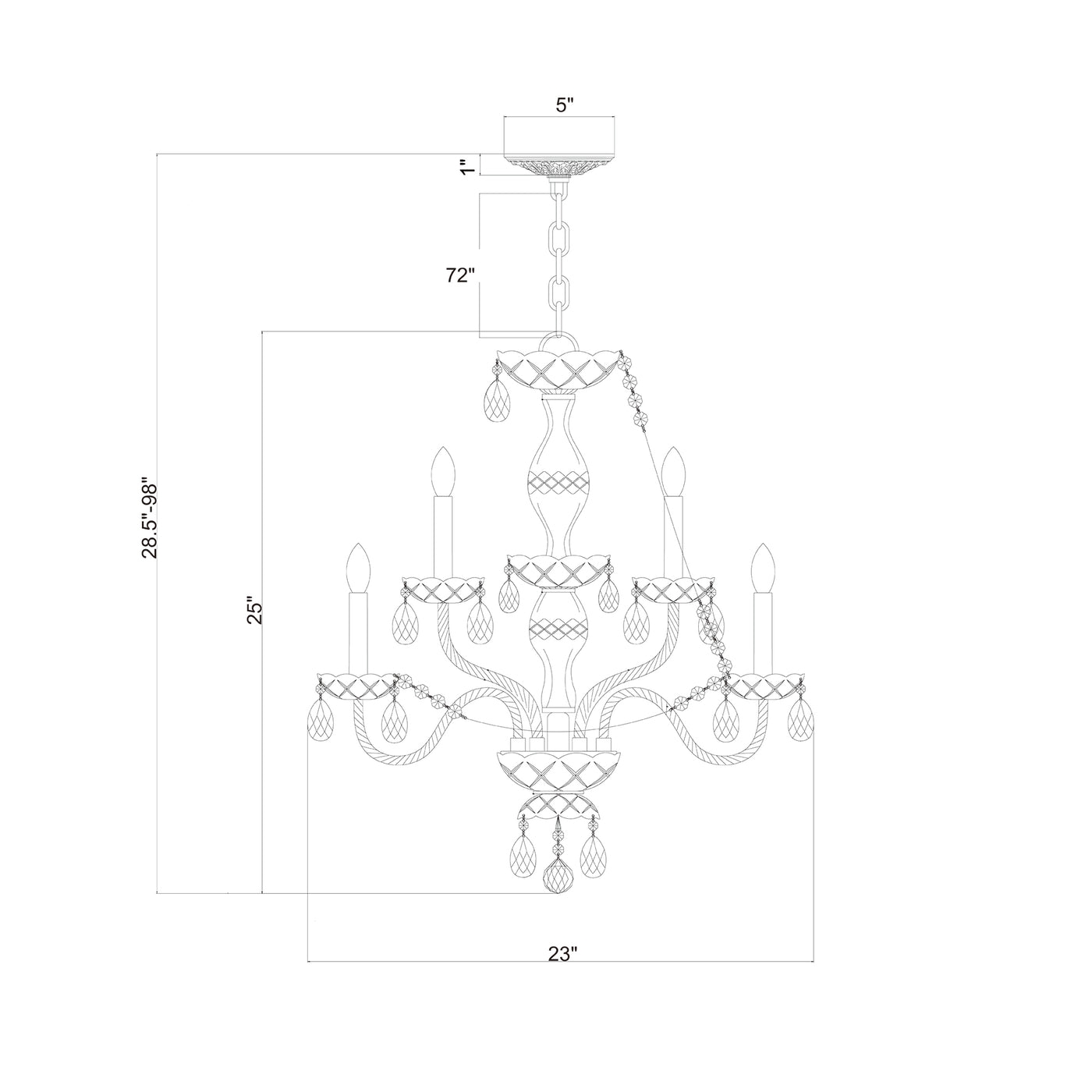 Traditional Crystal 23'' Chandelier dimensions