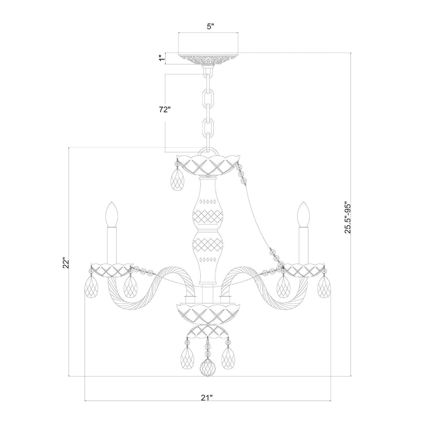 Traditional Crystal 21'' Chandelier dimensions