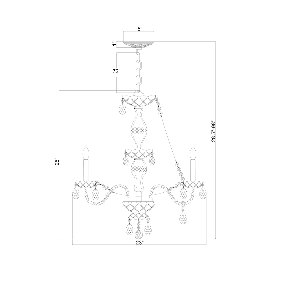 Traditional Crystal 23'' Chandelier dimensions