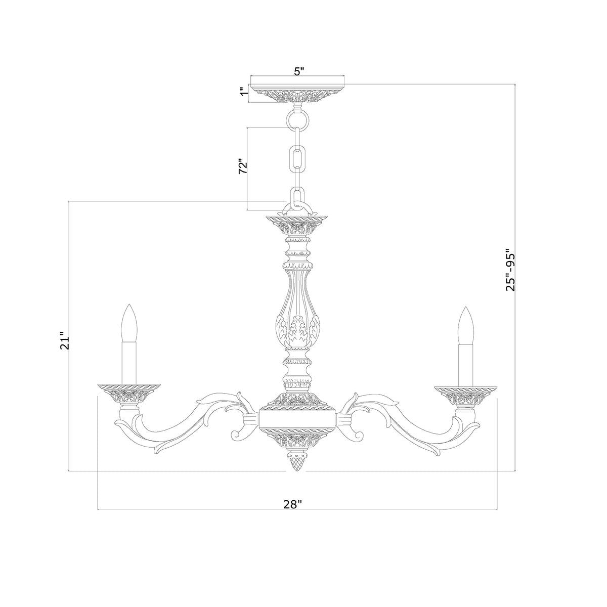 Paris Market 28'' Chandelier dimensions
