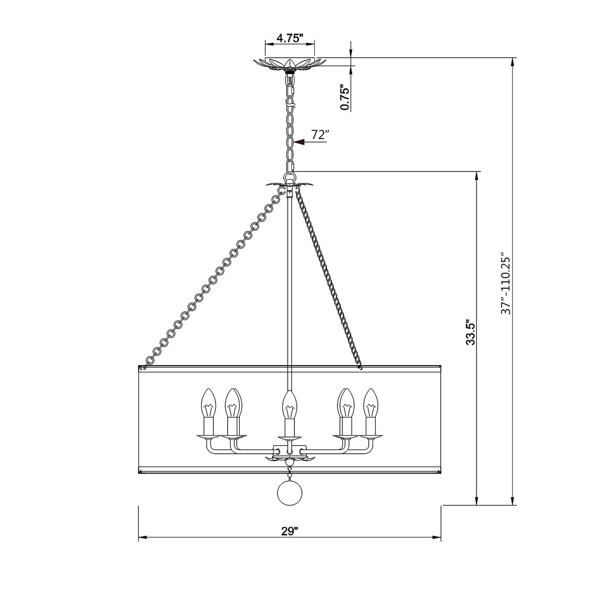 Broche 29'' Chandelier dimensions