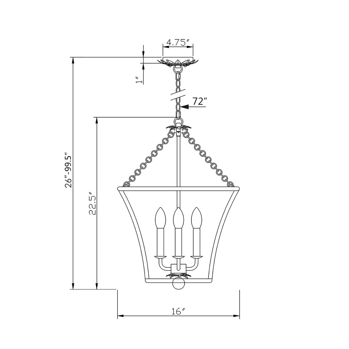 Broche 16'' Chandelier dimensions