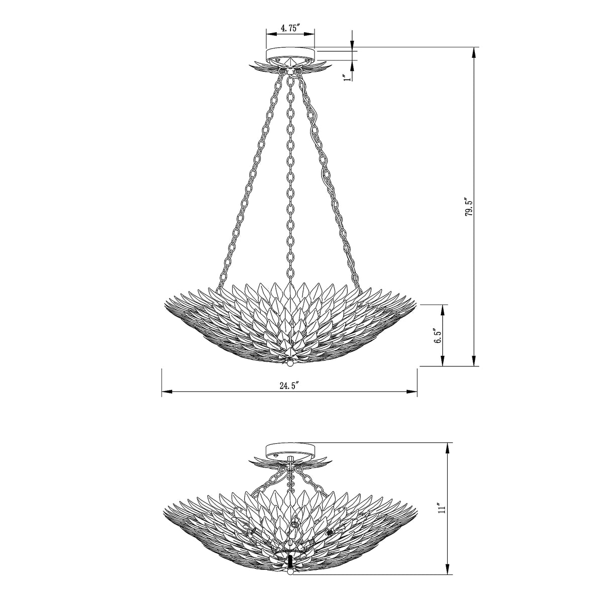 Broche 24.5'' Chandelier dimensions