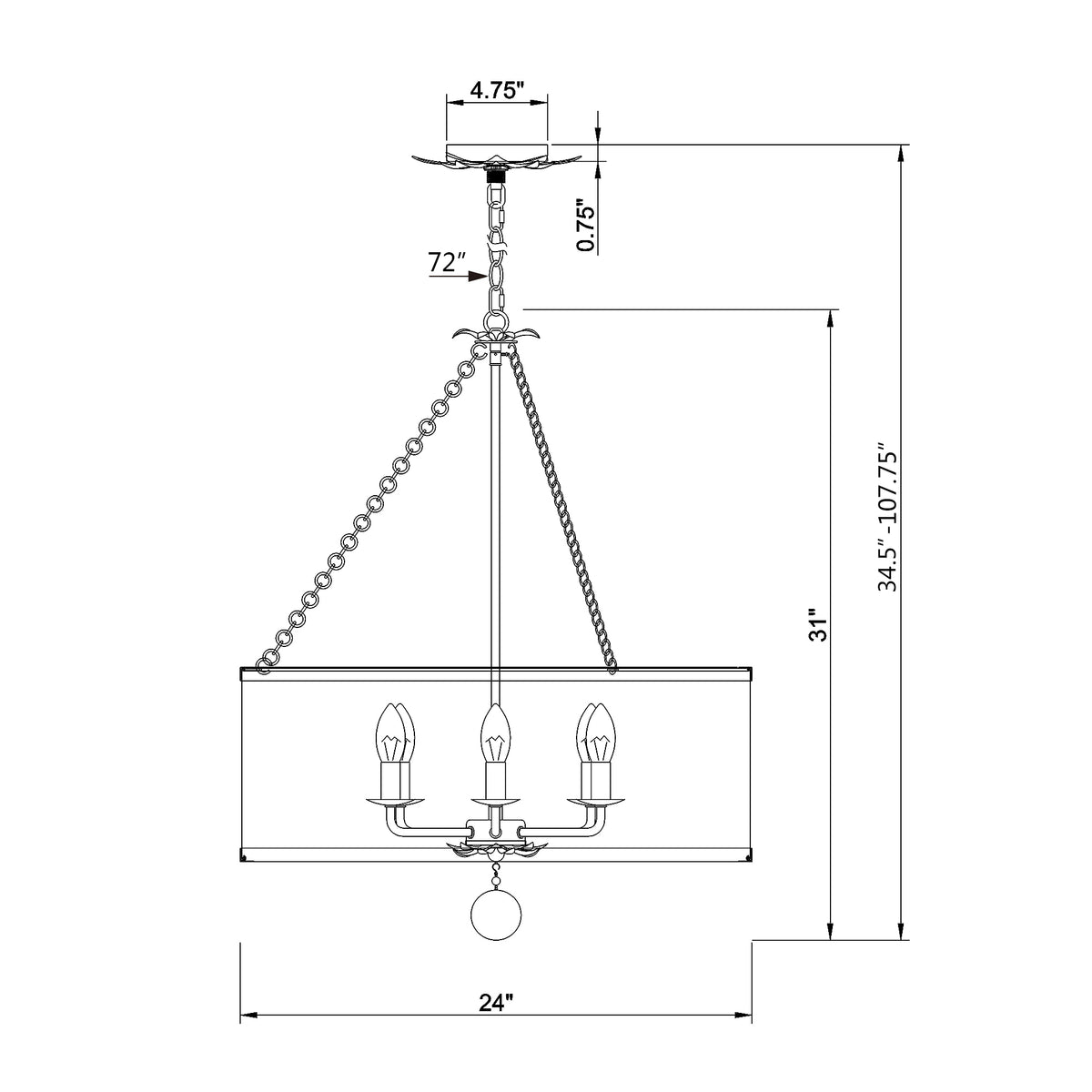 Broche 24'' Chandelier dimensions