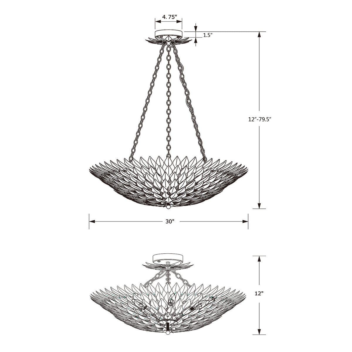 Broche 30'' Chandelier dimensions