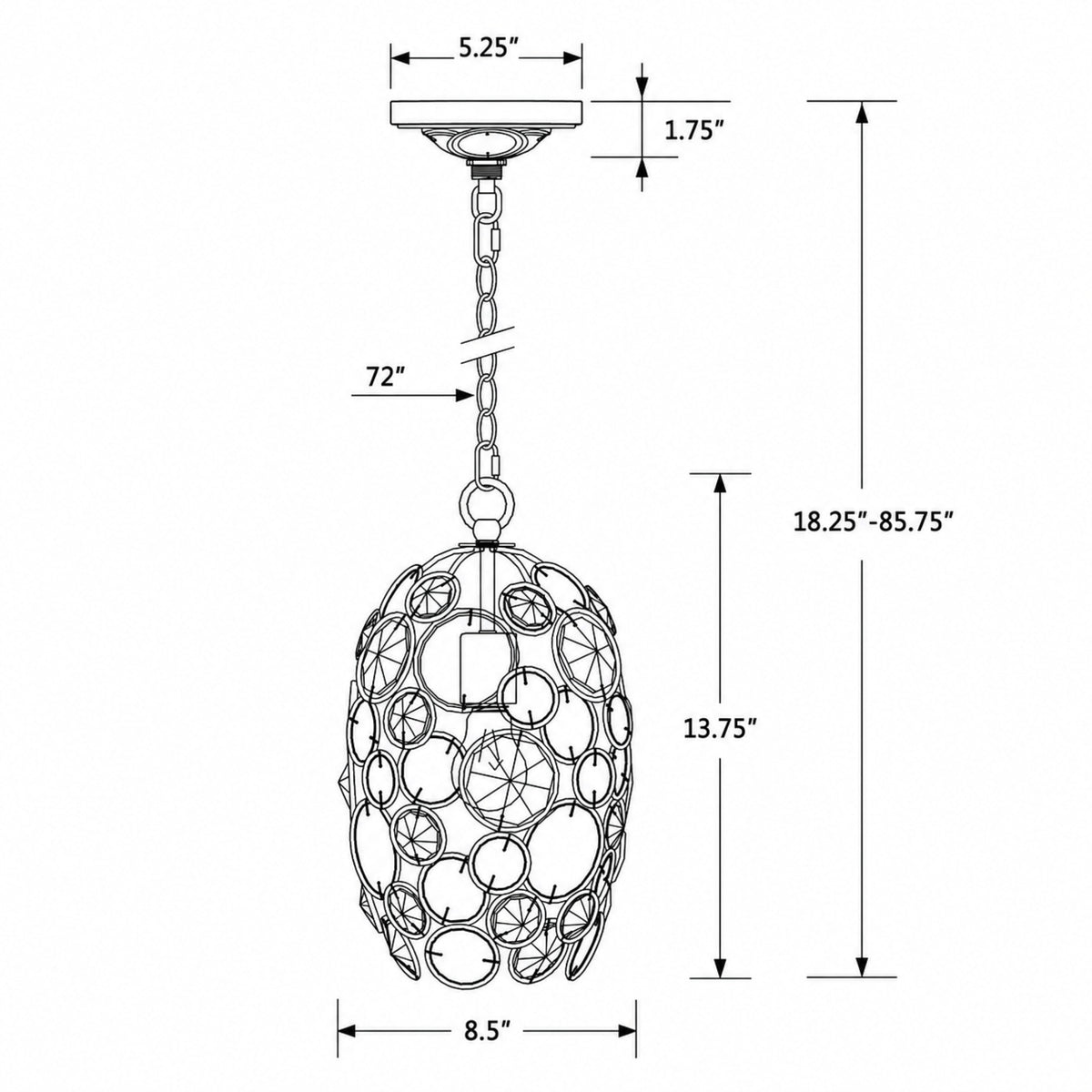 Palla 8.5'' Chandelier dimensions