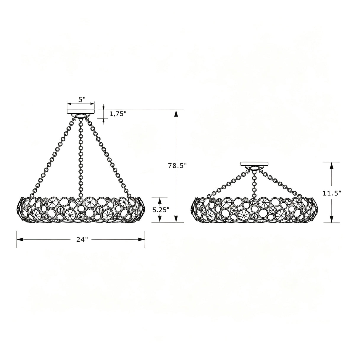Palla 24'' Chandelier dimensions