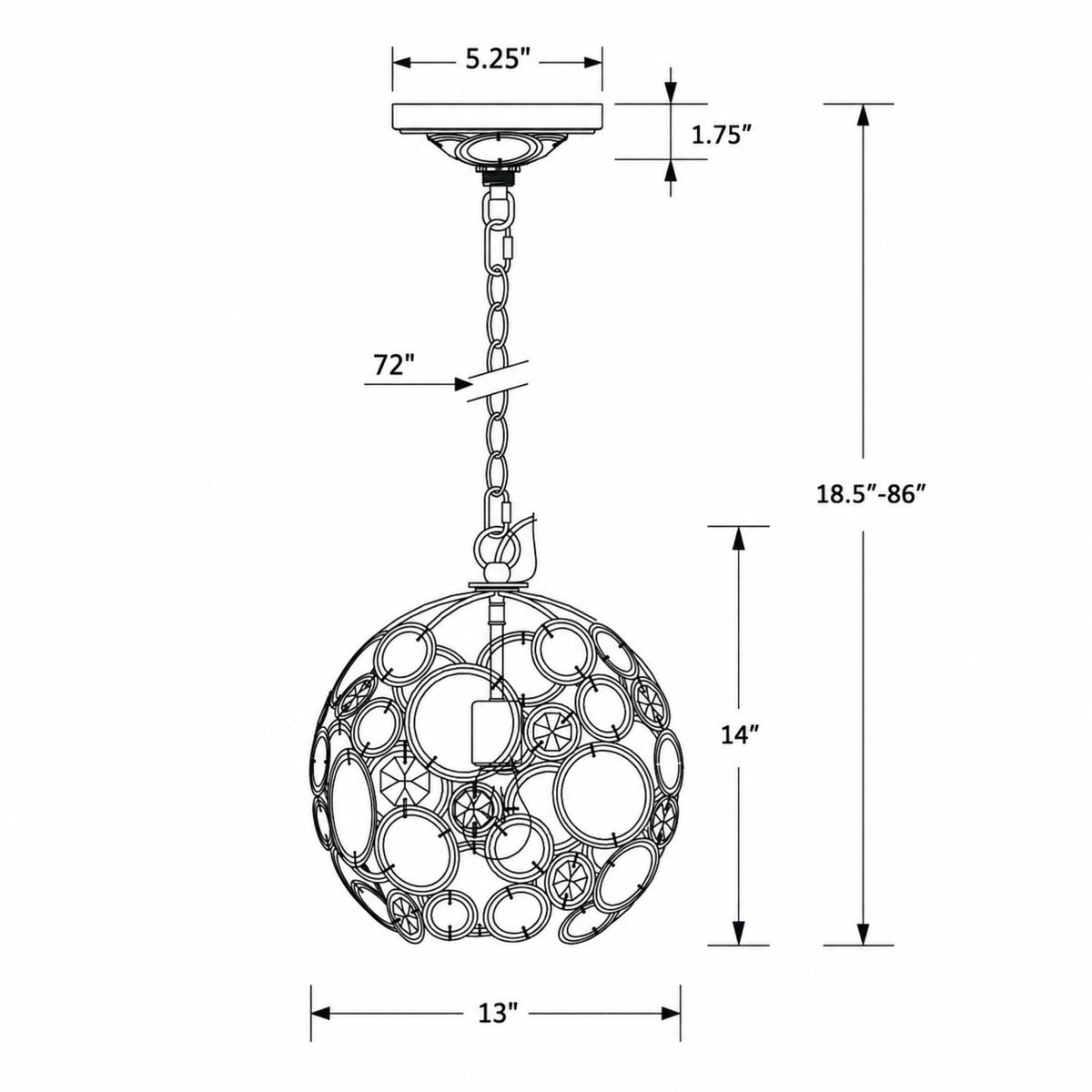 Palla 13'' Chandelier dimensions