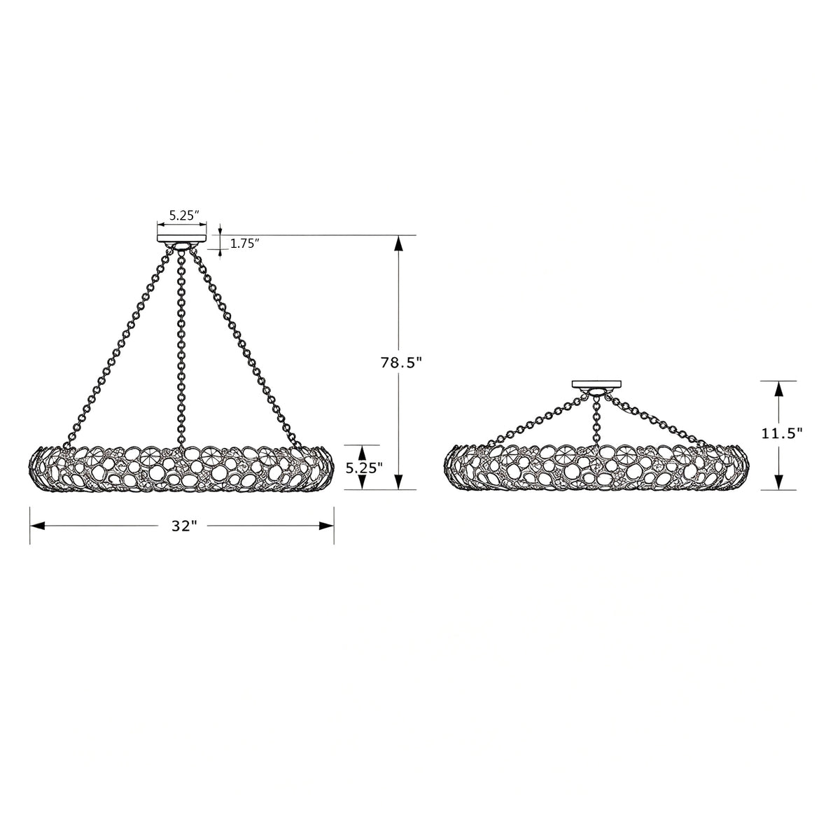 Palla 32'' Chandelier dimensions