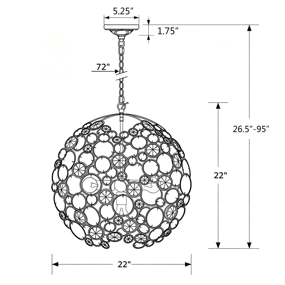Palla 22'' Chandelier dimensions