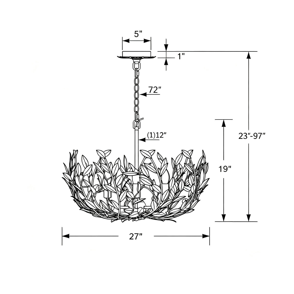 Broche 27'' Chandelier dimensions
