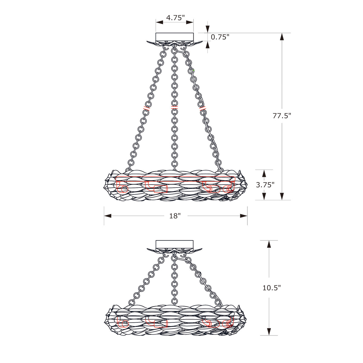 Broche 18'' LED Chandelier dimensions