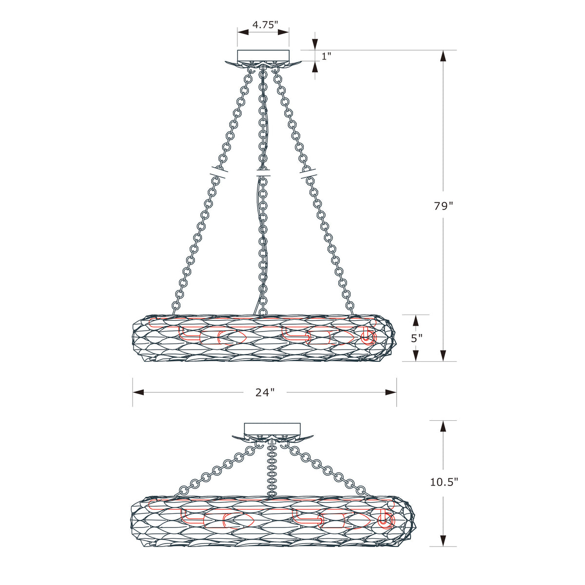 Broche 24'' Semi Flush Mount dimensions