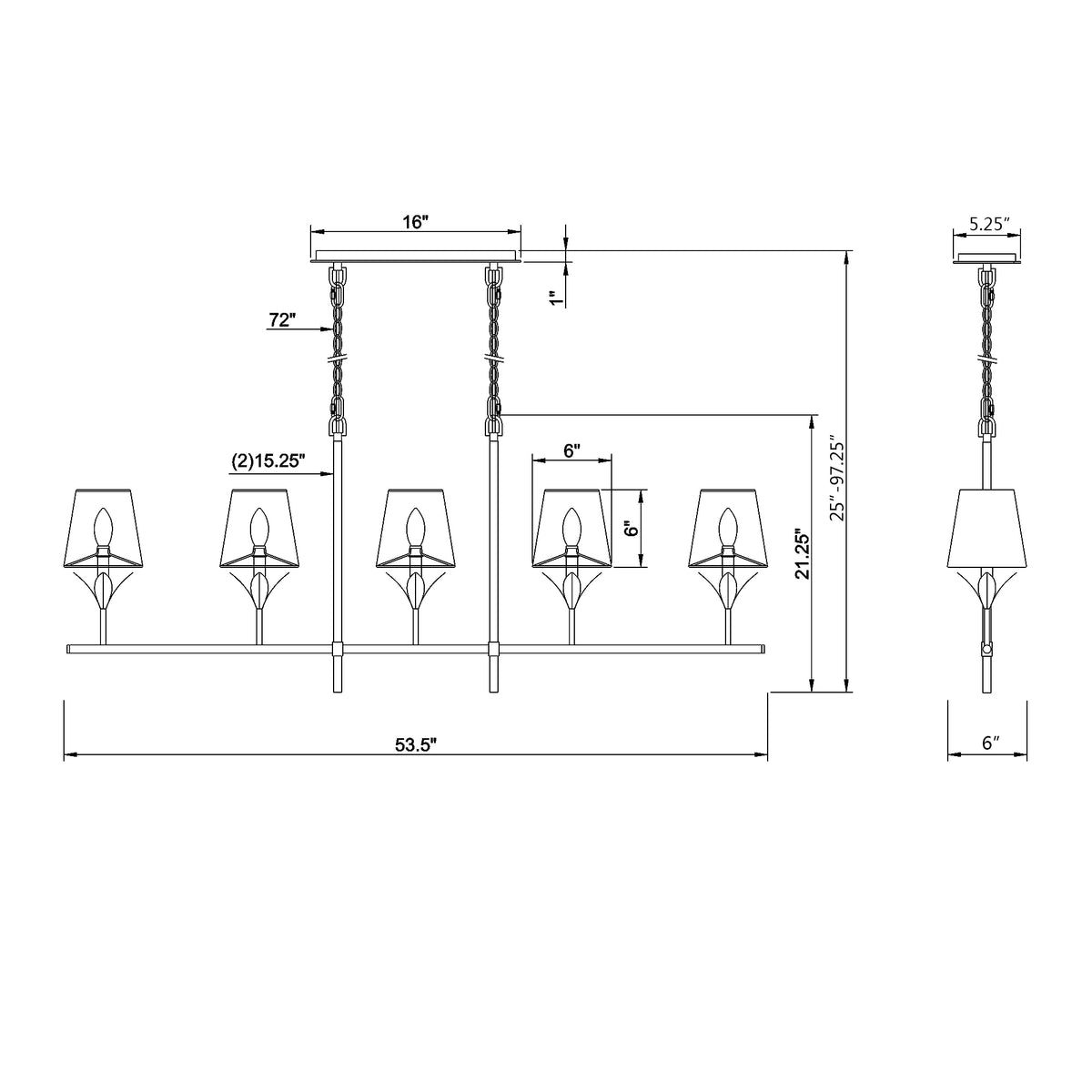 Broche 53.5'' Linear Chandelier dimensions