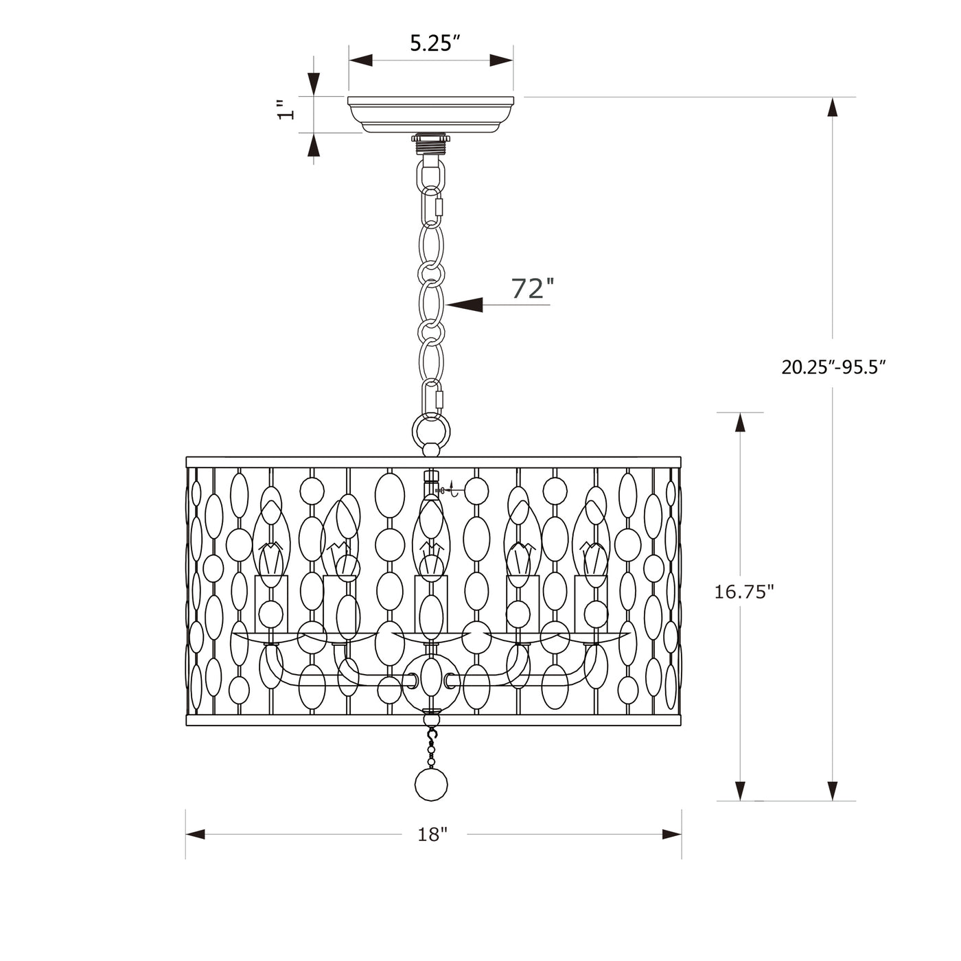 Layla 18'' Chandelier dimensions