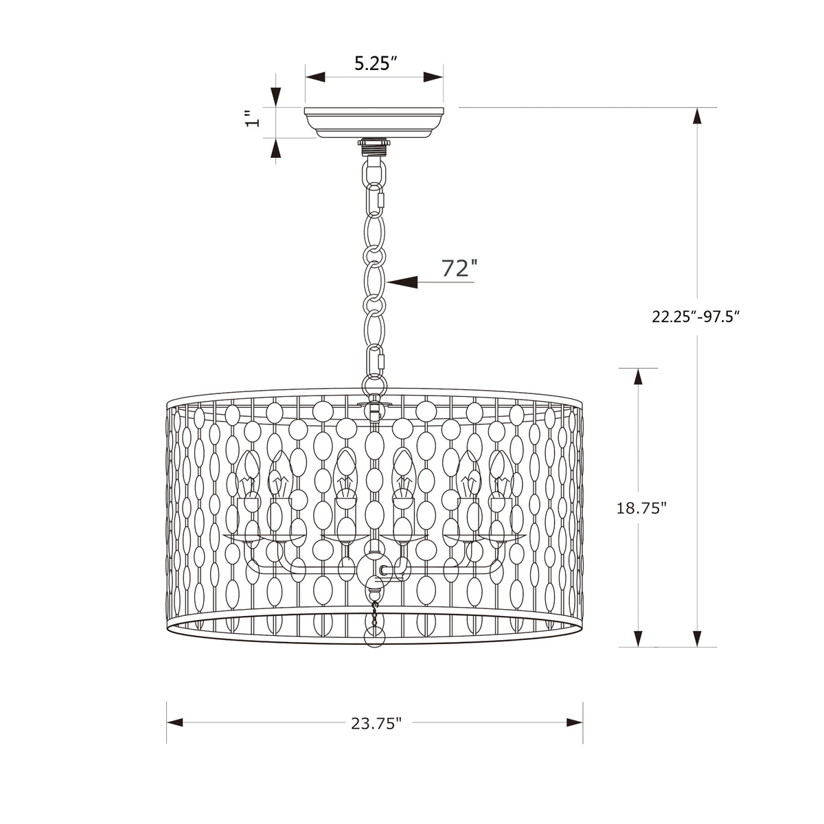 Layla 23.75'' Chandelier dimensions