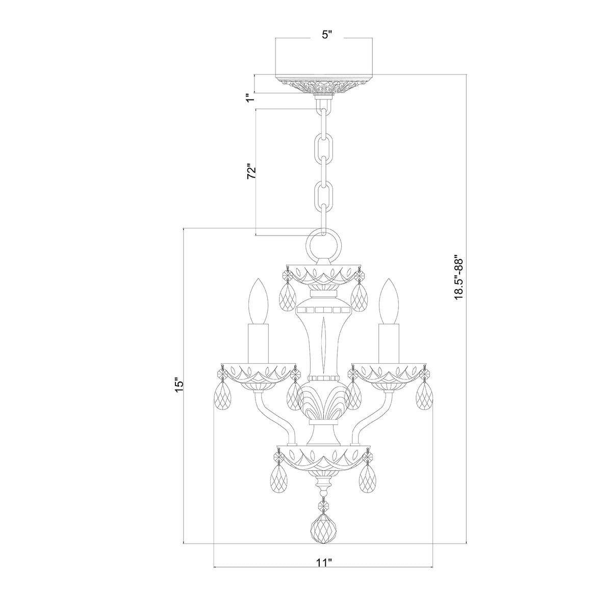 Welton 11'' Chandelier dimensions