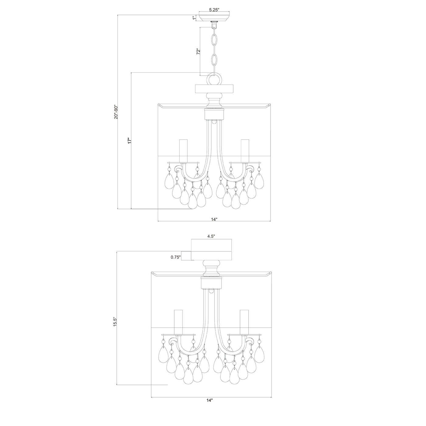 Hampton 14'' Semi Flush Mount dimensions