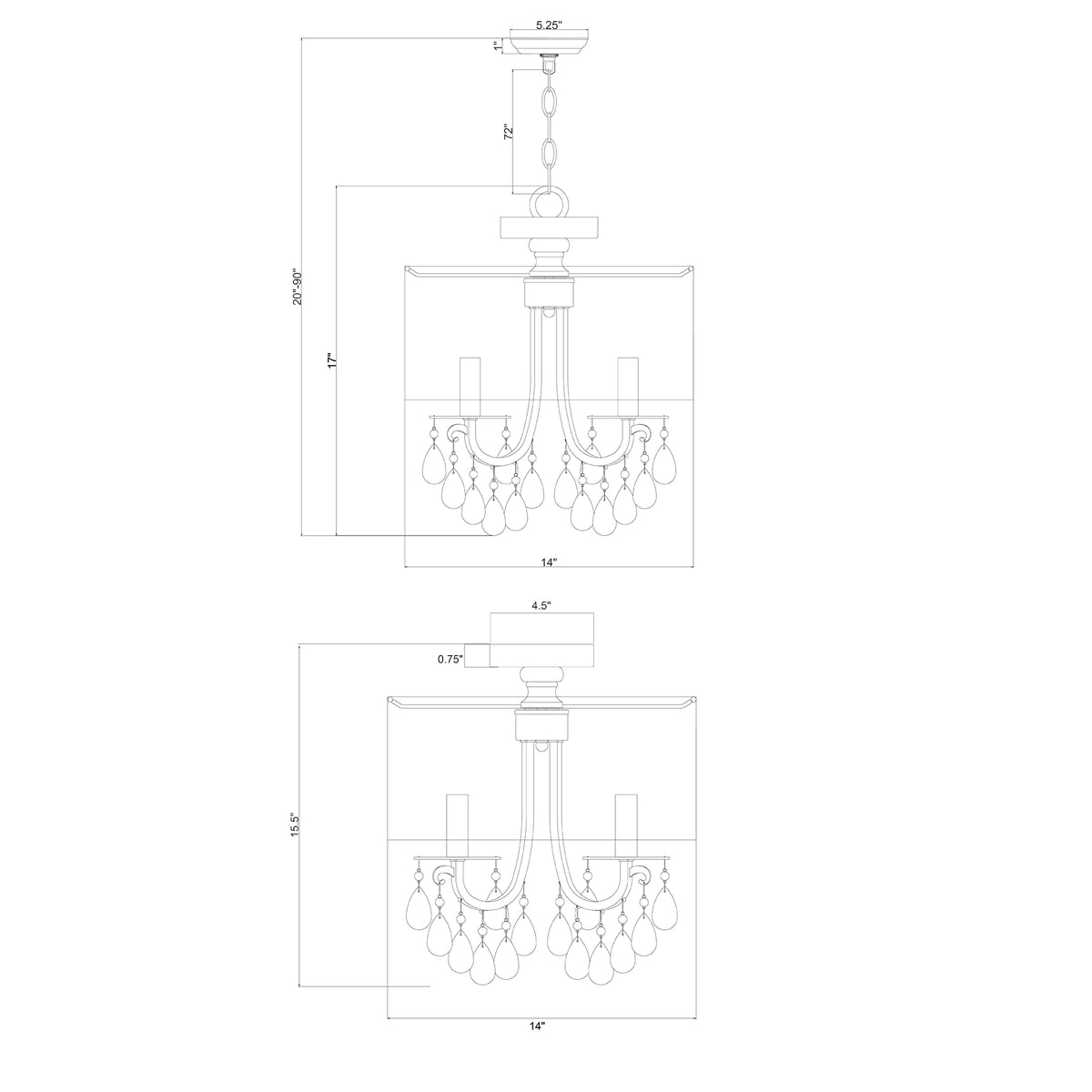 Hampton 14'' Chandelier dimensions
