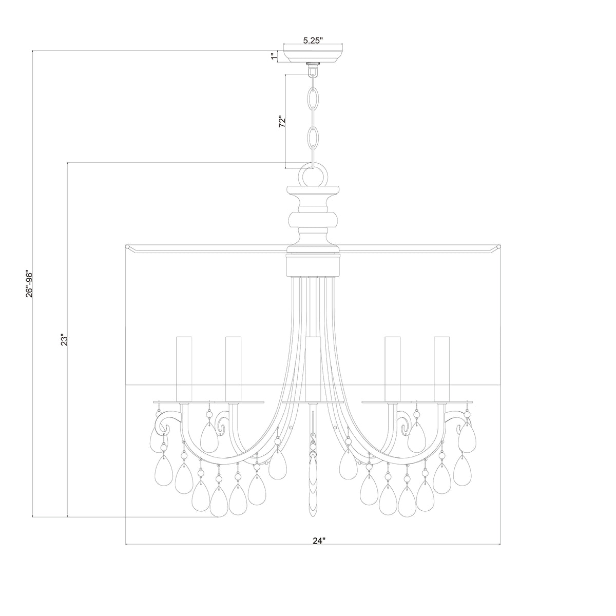 Hampton 24'' Chandelier dimensions