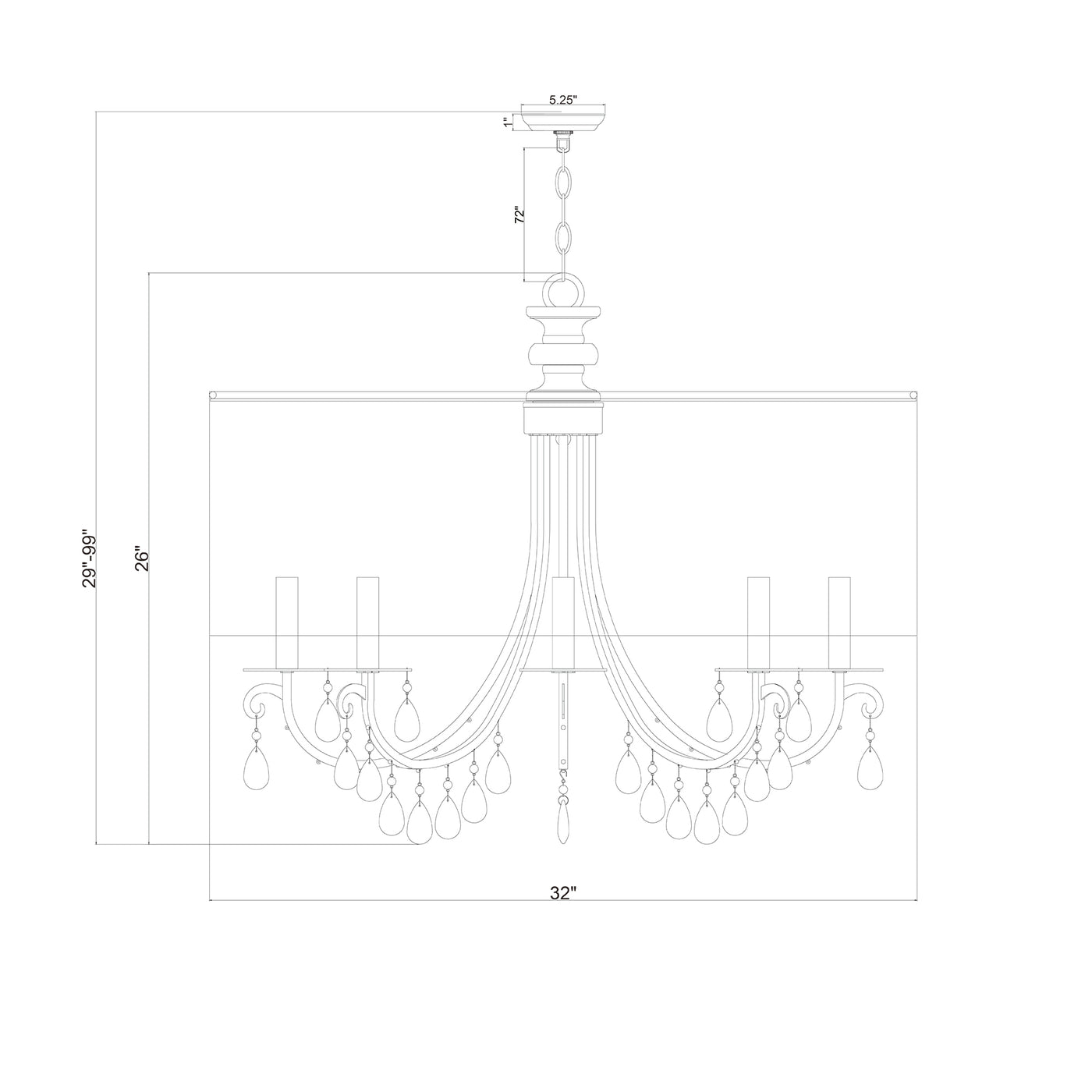 Hampton 32'' Chandelier dimensions