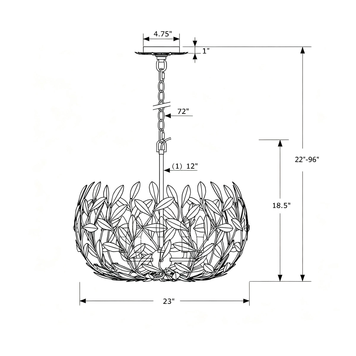 Broche 23'' Chandelier dimensions