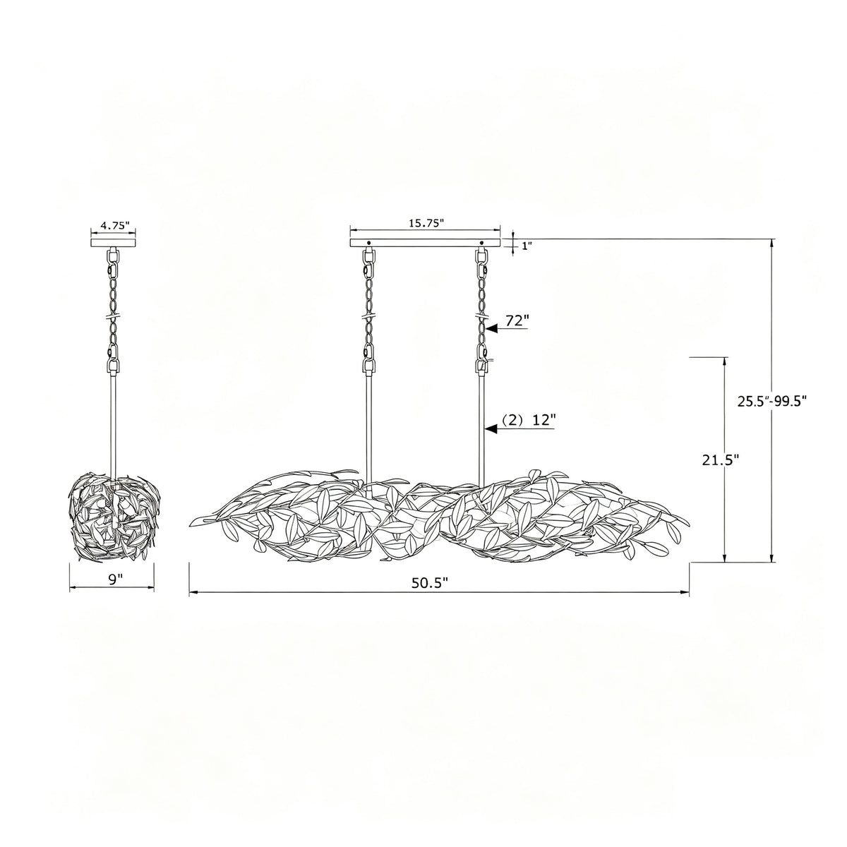 Broche 50.5'' Linear Chandelier dimensions