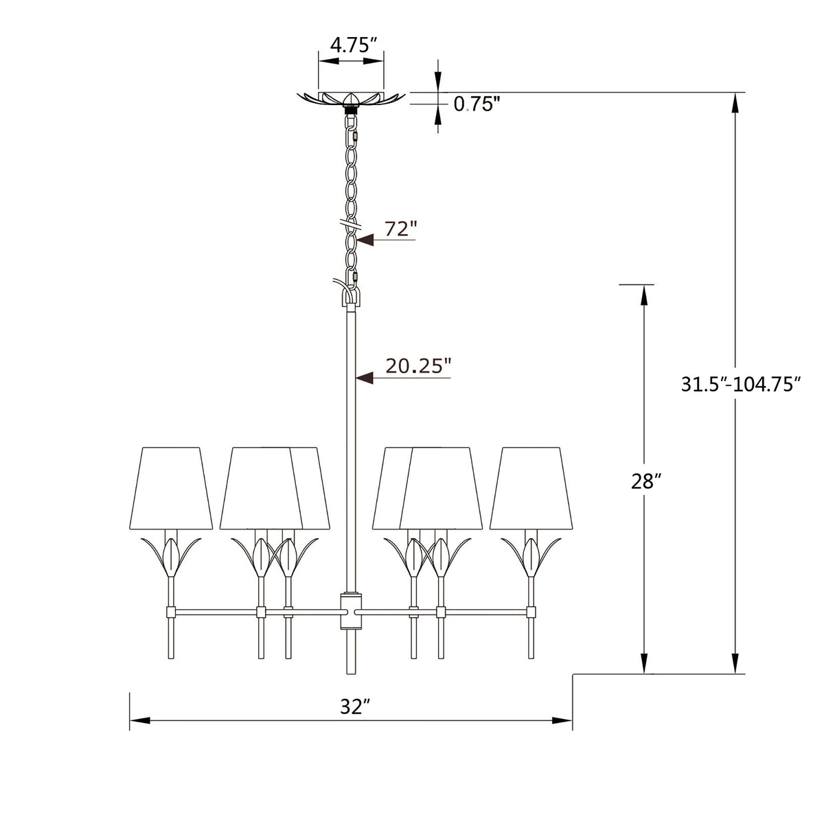 Broche 32'' Chandelier dimensions