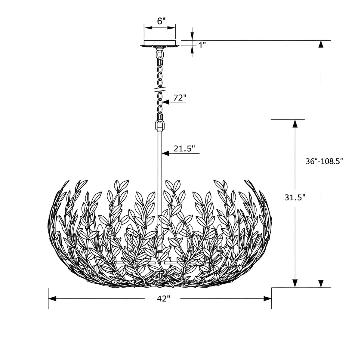 Broche 42'' Chandelier dimensions
