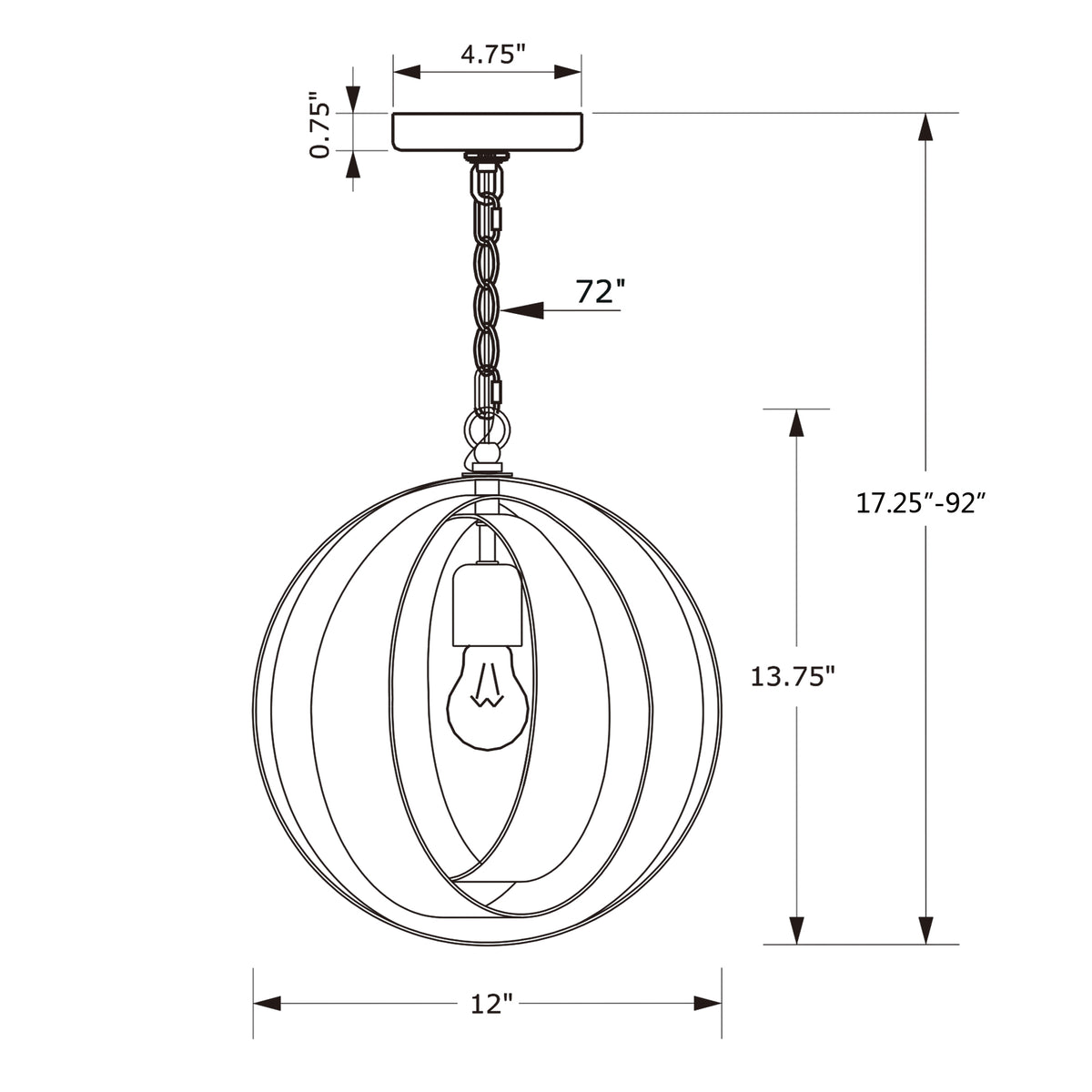 Luna 12'' Chandelier dimensions